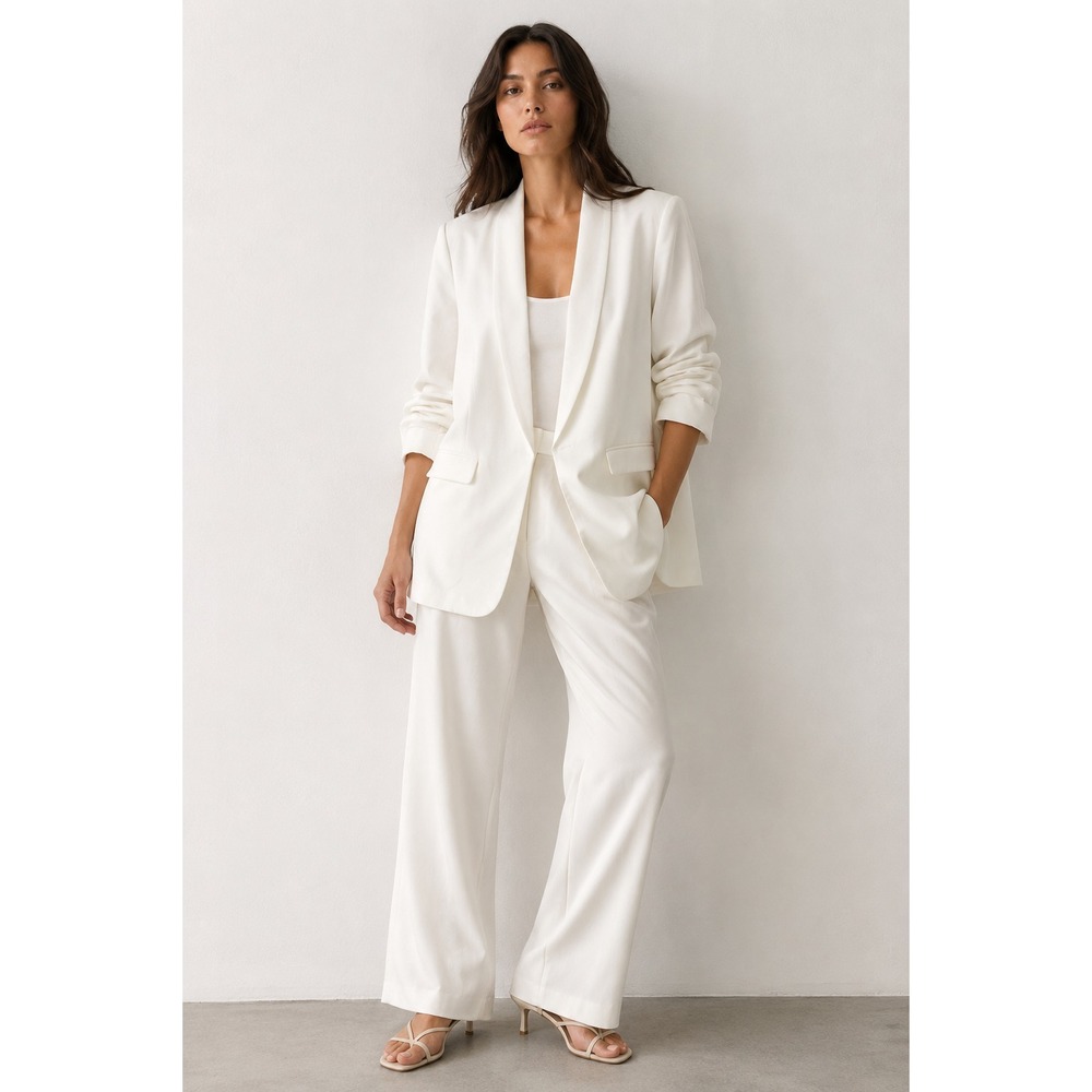 Zara Blazer Women Sz L Oversized White Long Ruched Sleeves Trendy Business